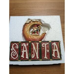 Kurt S Adler SANTA Whimsical Santa Sitting In Moon Fishing For Stars Table Sign